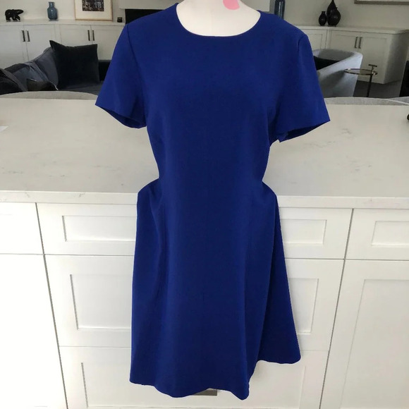 Theory Admiral Crepe Modern Seamed Fit & Flare Midi Dress Cobalt Blue Sz 10 - Picture 1 of 13